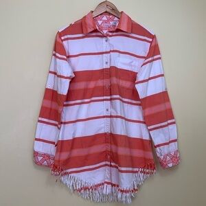 Tizzie | Creamsicle Dreamsicle Striped Fringed 100% Cotton Button Down Shirt M